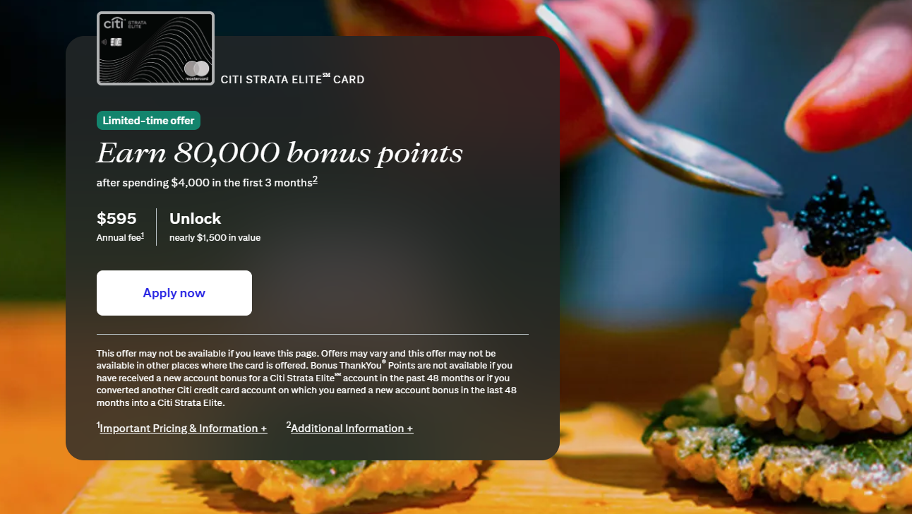 Citi Strata Elite Card Now Live Online with 80K Bonus, $595 Annual Fee and AA Transfers