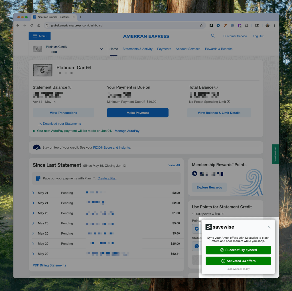 savewise auto activate amex offers