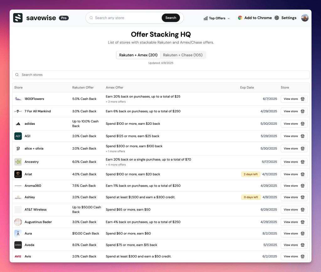 savewise review offers stacking