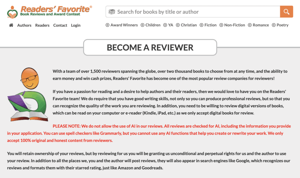 Readers' Favorite book reviewer screenshot