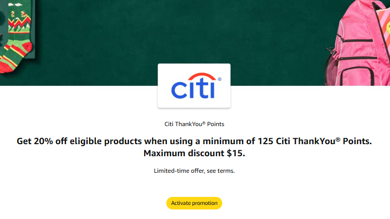 Amazon Citi Shop With Points Promo: Get 20% Off, Up to $15